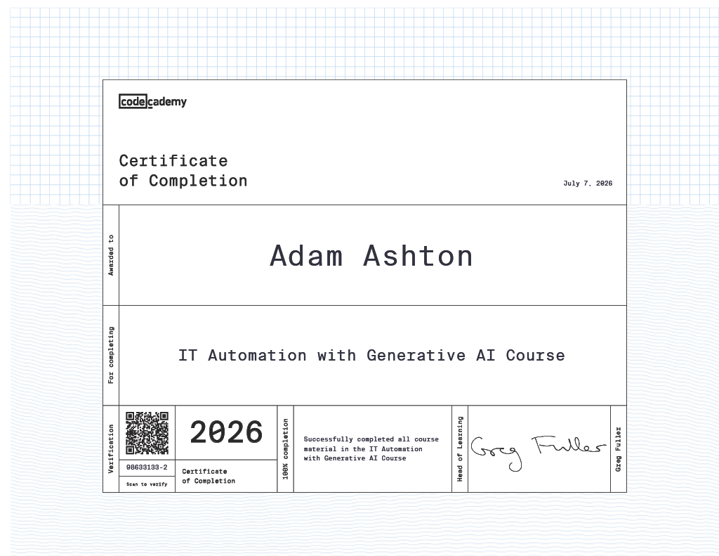 IT Automation with Generative AI certificate